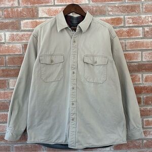 Eddie Bauer Shirt Jacket Shacket Thick Men’s Large L Tan Flannel Lined Tan Beige